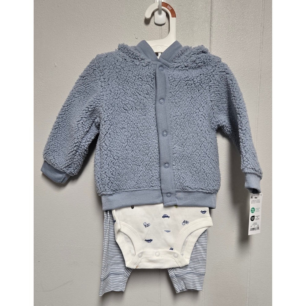Carters Just One You Baby Boy 3pc Sherpa Hoodie Bodysuit Pants Set Blue 9M NEW